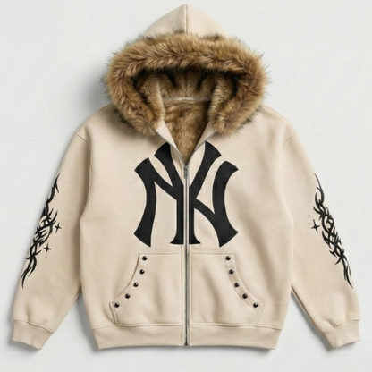 Fur-Trimmed NY Zip Hoodie